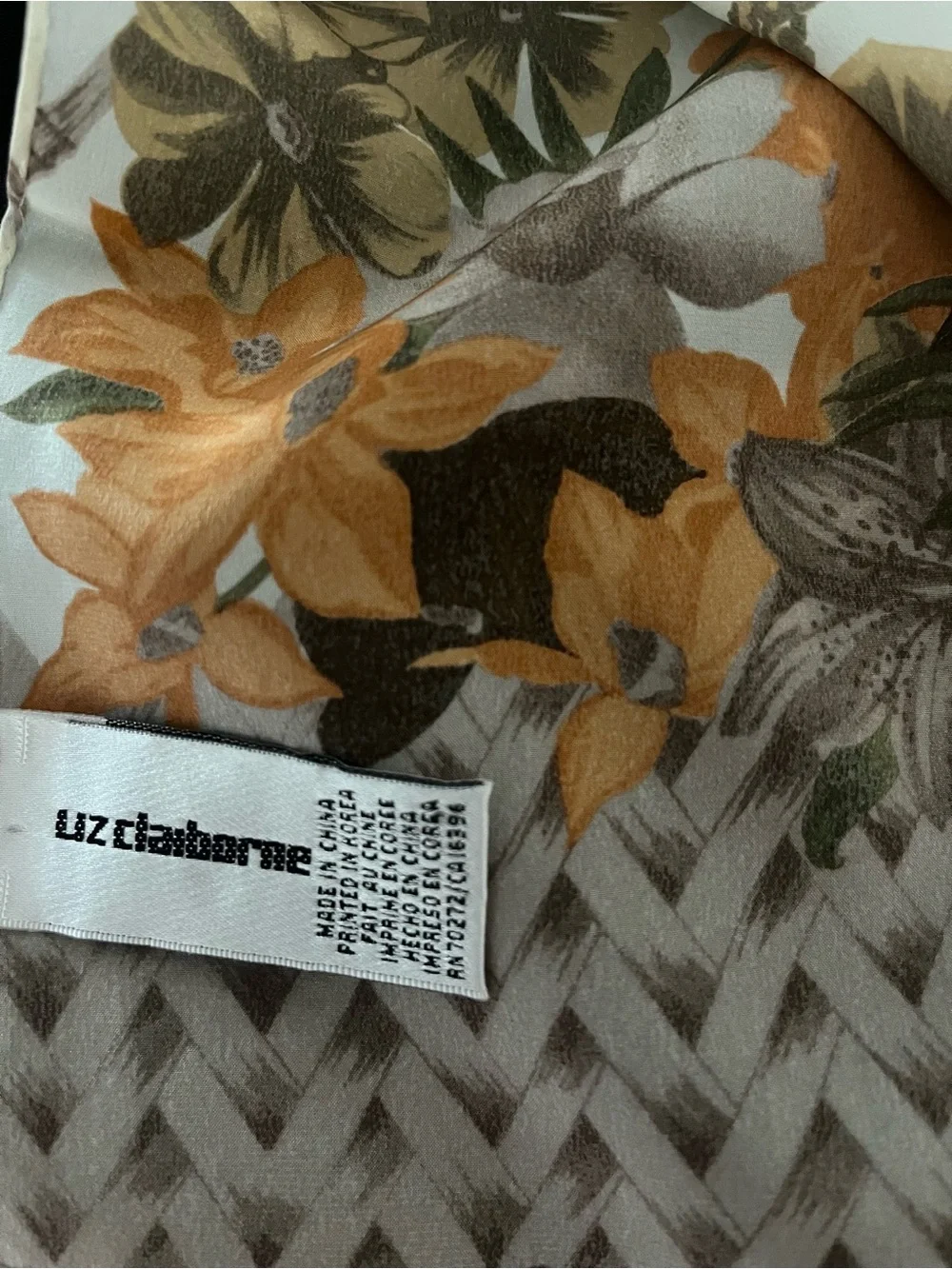 Vintage Liz Claiborne Silk Scarf Like New 50x11 Floral Trellis Cottagecore